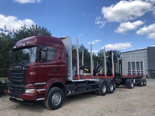 nákladné auto na prepravu dreva Scania R500 KM 6x4 z dźwigiem LOGLIFT do drewna resor manual nowe opony + príves na prepravu dreva