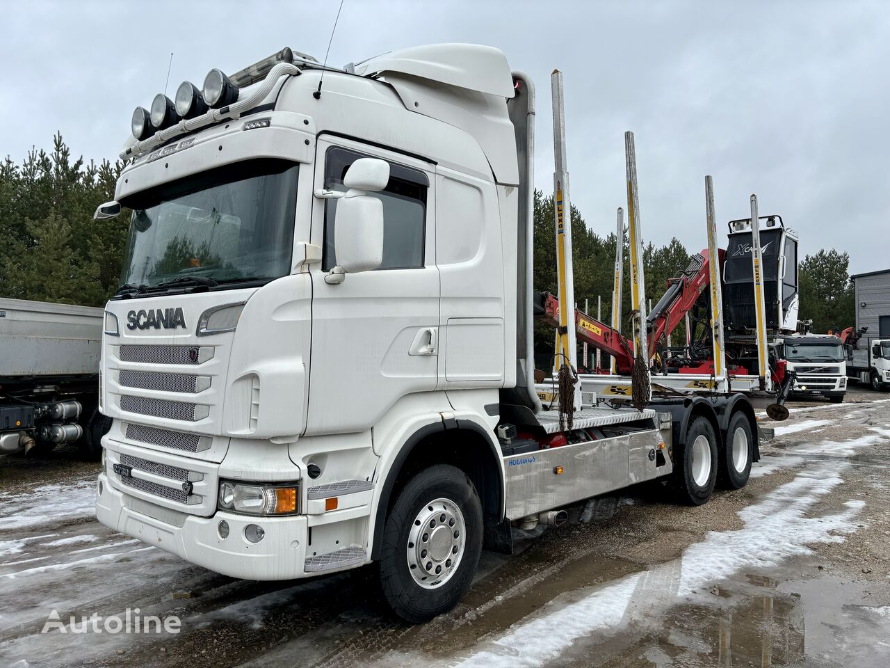 nákladné auto na prepravu dreva Scania R730KM 6x4 z dźwigiem LOGLIFT z kabiną unoszoną sprowadzony