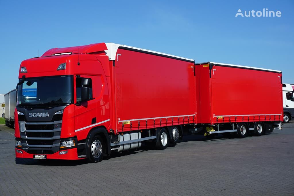 nákladne vozidlo s posuvnou plachtou Scania R 450 / ACC / EURO 6 / ZESTAW PRZEJAZDOWY 120 M3 / RETARDER + príves s bočnou plachtou